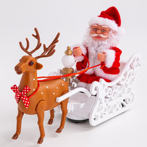 Père Noël électrique musical avec traîneau à rennes Figurines à collectionner Poupée anime pour décoration de bureau - Product Image 4