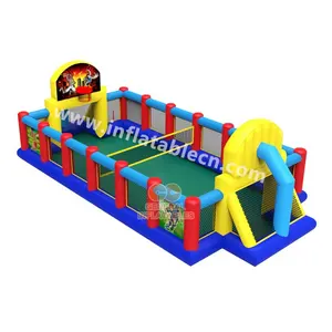 commercial 0.55mm pvc inflatable 3 in 1 Sports Arena with hoop and badminton net china manufacturer factory price direct sale