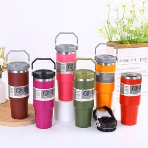 30oz/20oz Stainless Steel Vacuum Coffee Water <b>Bottle</b> Lid Rope Handle Support-Eco-Friendly Cold Resistant Thermos 6-12 Hours - Product Image 4