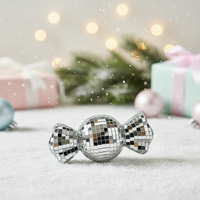 Vente en gros d'ornements de Noël décoratifs modernes faits à la main de haute qualité, en forme de bonbons disco argentés effet miroir