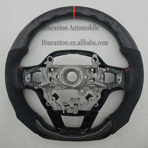 Nouveau volant en fibre de carbone Alcantara rouge à rayures supérieures, compatible avec Honda Civic 11e génération - Product Image 3