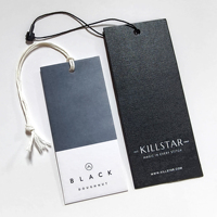 ZP-high Grade Eco Papier Vêtements Hangtags Conception Personnalisée Noir Papier Coton Texture En Relief Feuille-estampillé-swing-tags pour Vêtement