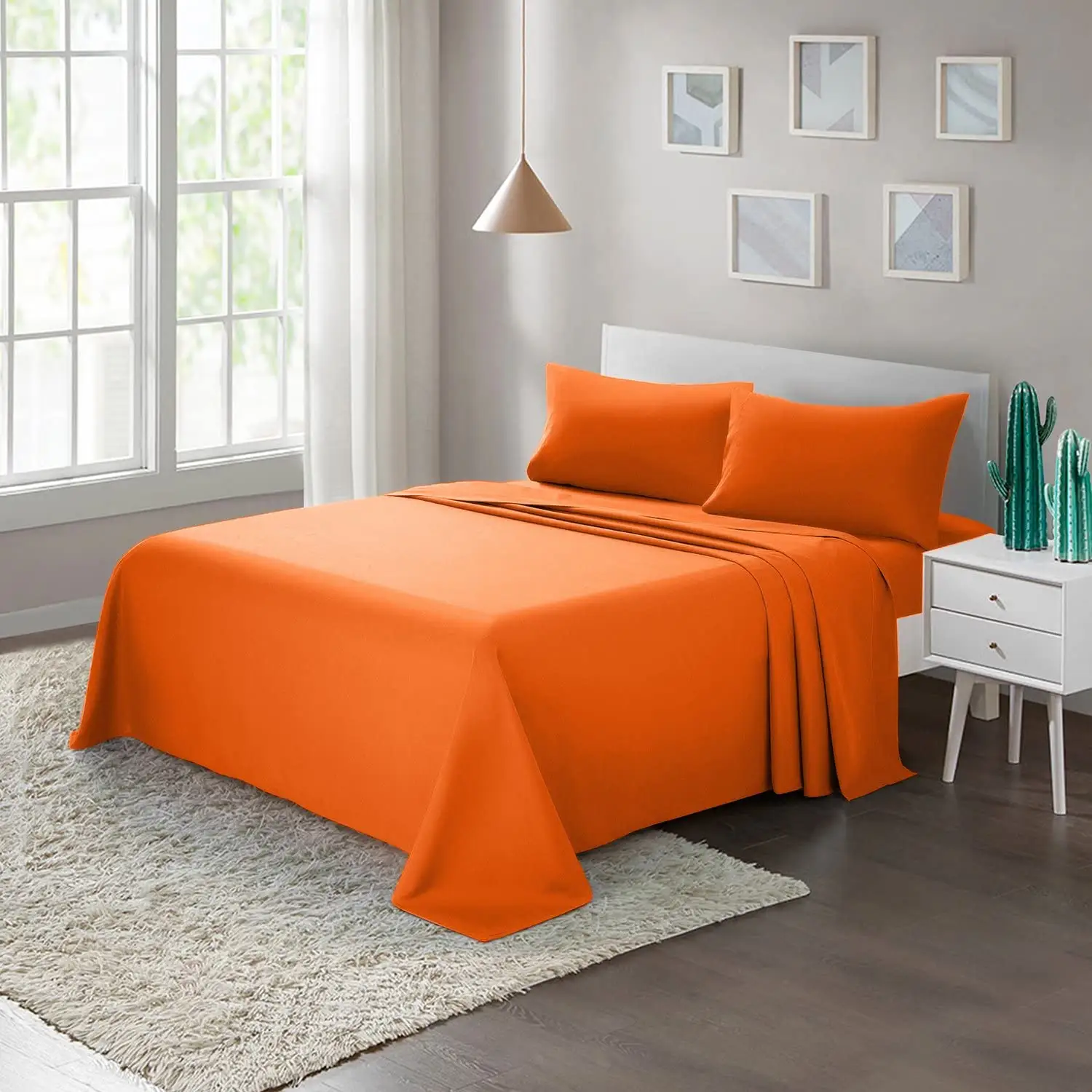 Orange Bed Sheet Set 4-Piece with Deep Pocket Brushed Microfiber 1800 Bedding