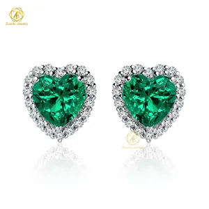2024 Fashion Jewelry Lab Diamond Emerald Heart Shape 18K 1.5ct 7.5mm Earrings With Women