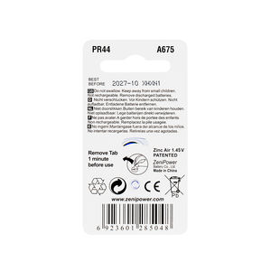แบตเตอรี่เครื่องช่วยฟังซินค์แอร์ Zenipower รุ่น A675 1.45V สำหรับเครื่องช่วยฟังแบบ BTE และ ITE - Product Image 2