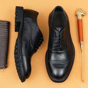 Chaussures Oxford pour homme en cuir véritable, bout carré, lacets, semelle en caoutchouc, pour le bureau, toutes saisons, antidérapantes - Product Image 4