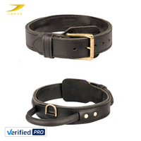 Collier pour chien en cuir véritable fait main avec poignée de maintien, boucle en laiton durable, collier rembourré confortable pour animaux de compagnie