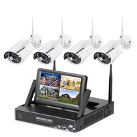 Kit Système de Surveillance Vidéo Réseau Domestique 4 Canaux NVR avec Caméras PTZ CCTV Sans Fil WiFi ICSee