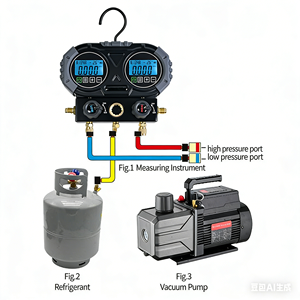 Manomètre numérique à pression unique, type valve, pour <span class=keywords><strong>recharge</strong></span> de réfrigérant CVC, testeur avec tuyau de charge de 1,5 m, corps en aluminium pour climatisation - Product Image 5