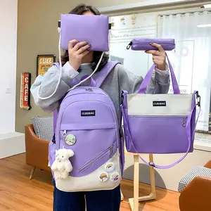 Новый дизайн, оптовая продажа, женский холщовый рюкзак большой вместимости, комплект из 4 предметов, школьный рюкзак для студентов