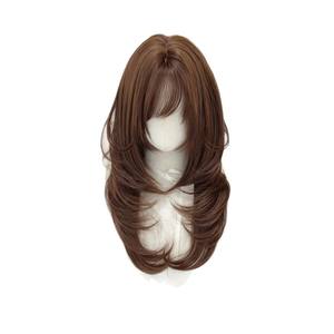 Perruque longue bouclée Puff Dodo, brun chocolat, avec frange latérale, ligne de cheveux naturelle, couvre-tête complet - Product Image 4
