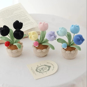 Plante en pot de tulipes multicolores au crochet avec abeille <span class=keywords><strong>et</strong></span> <span class=keywords><strong>coccinelle</strong></span>, décoration de bureau <span class=keywords><strong>et</strong></span> de maison - Product Image 4