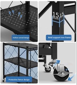 3-Layer Metal Removable Folding Power Rack Collapsible Stackable Home <b>Kitchen</b> <b>Storage</b> Folding Racks Medium Duty White Black - Product Image 2