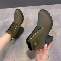 Botines de plataforma con tacón grueso para mujer, de cuero PU con cordones y cremallera lateral, botas de invierno con suela gruesa, venta al por mayor