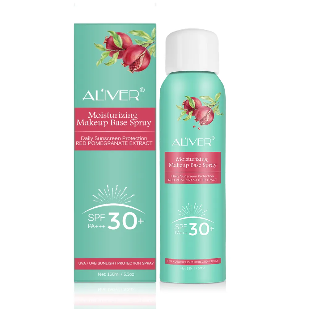 Aliver spray hidratante para rosto e corpo, protetor solar portátil para viagem, original spf 30 face e corpo, com base de maquiagem, queimadura solar