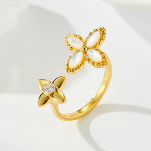 Flower Open Ring Natural Seashell Gold Plated Adjustable Index Finger Ring Elegant Gift Jewelry - Product Image 1