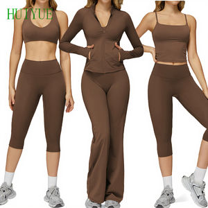 Ensemble de vêtements de yoga pour femmes grandes tailles, 5 pièces, ensembles de fitness, leggings évasés à fermeture éclair sur le devant, spandex/nylon, séchage rapide, veste à manches longues - Product Image 3