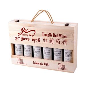 6 Bottle High End Low Moq Gift Packaging Wood Wine Box For 6 Red Wine Bottle wooden wine box with accessories