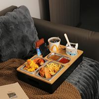 HENGYUWOOD Plateau de canapé multifonctionnel Couchbar Couch Butler, plateau de service pour canapé, plateau à collation double pour films, boîte à collation pour compagnon de cinéma