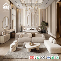 Lit rembourré de luxe moderne avec tête de lit incurvée pour villa, hôtel, appartement, chambre minimaliste, solution de mobilier tout-en-un