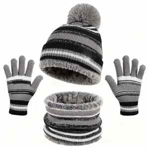 3Pcs Kid Winter Hat Scarf Fleece Knit Pom Beanie Warm <b>Neck</b> <b>Warmer</b> Touchscreen Gloves 3 in 1 Set Promotional Gift - Product Image 4