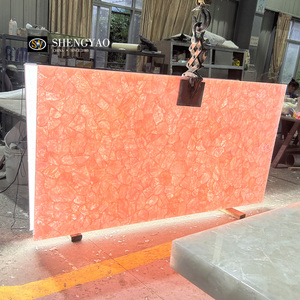 Роскошная однотонная раковина с подсветкой розового хрусталя и розового кварца для ванной столешницы - Product Image 5