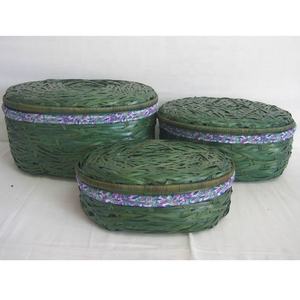 Ensemble de paniers de rangement à linge en bambou rond artisanal du Vietnam tissage écologique avec doublure en coton artisanat en bambou - Product Image 1