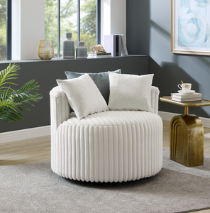 Sillón Moderno Blanco de Terciopelo con Ruedas, Tapizado Suave y Acolchado para Sala de Estar - Product Image 1