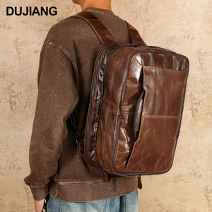 กระเป๋าเป้สะพายหลังหนังเคลือบน้ำมันดูเจียงความจุขนาดใหญ่ขยายได้กระเป๋าเดินทางเพื่อธุรกิจผู้ชายสันทนาการกลางแจ้งสีทึบ - Product Image 1