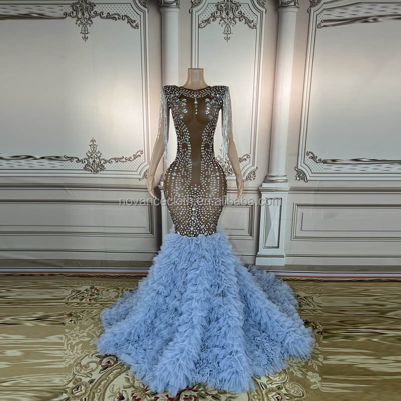Elegant Blue Lace Pleat Mermaid Tail Wedding Dress by Novance