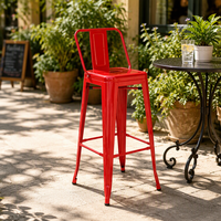 Tabouret de bar moderne en aluminium avec dossier, base en acier inoxydable, pour comptoir de petit-déjeuner, restaurant, extérieur, bar à domicile, salle à manger, salon