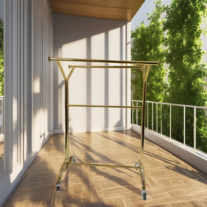 <span class=keywords><strong>2025</strong></span> Hot Phong Cách kim loại treo quần áo kệ trưng bày cửa hàng bán lẻ Chrome hiển thị hiện đại đứng Kệ may mặc - Product Image 2