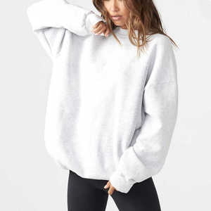 Logotipo personalizado bordado en blanco de gran tamaño de algodón francés Terry sólido hombro caído cuello redondo mujeres sudaderas - Product Image 1