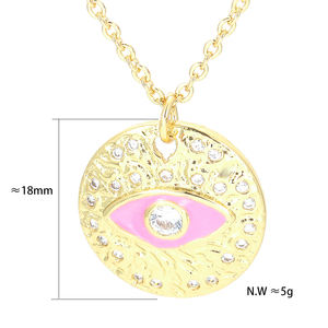 Collier en émail vert turc anti-mal avec yeux du diable multicolores géométriques ronds, bijoux en émail - Product Image 6