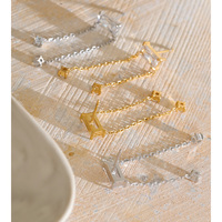 Boucles d'oreilles pendantes JINYOU 8049 modernes en acier inoxydable plaqué or PVD avec pampilles carrées en zircon cubique et double chaîne à franges