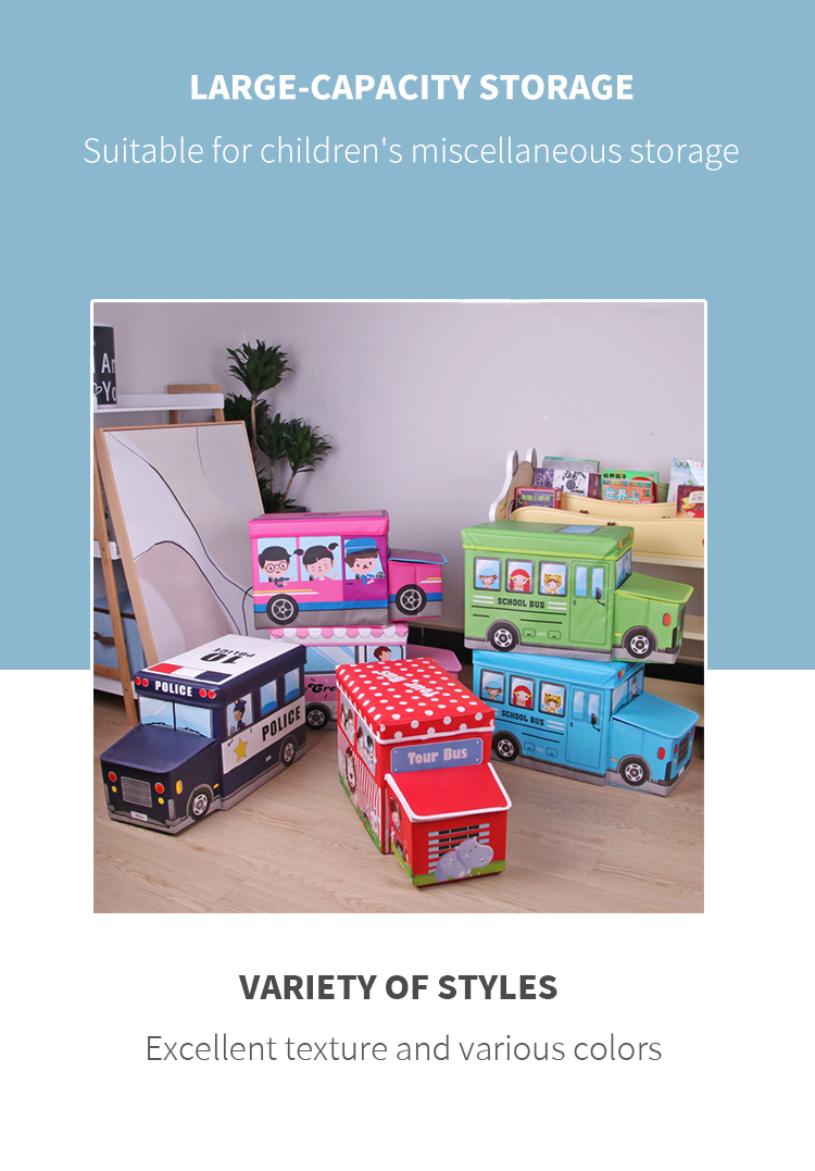 Cartoon Car  Non-woven Storage Box Folding Ottoman Of Kids School Bus Storage Stool