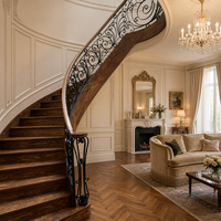 Escalier en colimaçon élégant en bois courbé avec rampe décorative en métal pour projet de rénovation de résidence de luxe classique