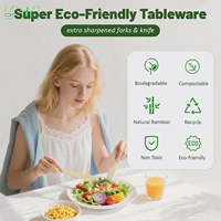 Couverts en bambou pré-ensachés avec serviettes Airlaid effet lin – Ensemble de couverts haut de gamme robustes pour fêtes et barbecues