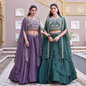Lehenga Choli traditionnel brodé pour femme, longueur ras du sol, tenue de mariage, polyester, coupe ample, style ethnique Inde Pakistan - Product Image 1