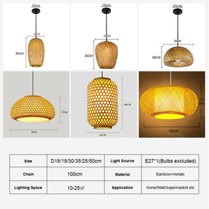 Hiện Đại Handmade <span class=keywords><strong>Wicker</strong></span> Mây Tre Bằng Gỗ Bóng Râm Treo Đèn Trần Retro Chiếu Sáng Cho Nhà Dệt Đèn Chùm Ánh Sáng Mặt Dây Chuyền - Product Image 6