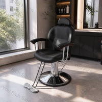 Fauteuil de Barbier Inclinable Hydraulique avec Base Ronde Chromée en Cuir PU pour Salon de Coiffure Hommes