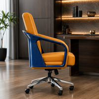 Chaise de bureau moderne en cuir bleu avec cadre en fibre de carbone, dossier bas, pivotante, pour salle de réunion, pour bureau, hauteur réglable