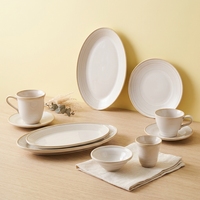Service de table en céramique blanc crème ST, assiettes, bols, tasses en porcelaine, ensemble de table, juego de vajilla, hôtel, restaurant, restauration, en gros