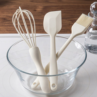 Lot de 3 ustensiles de pâtisserie en silicone beige crème : fouet ballon, pinceau à pâtisserie, petite spatule – Esthétique, compatible lave-vaisselle, écologique