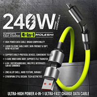 Câble Moleshi Mecha 4-en-1 à charge ultra-rapide 240W, silicone liquide, résistant à la flexion, noyau en alliage de zinc, OEM personnalisé, multi-protocoles