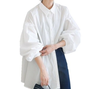 Frühling Herbst Neue Mode Übergroße Laternenärmel Bluse Damen Lässiges Hemd Top für Frauen Stylisch Locker Sitzend Einfarbig - Product Image 5