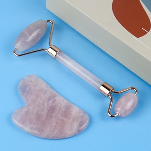 <span class=keywords><strong>Roller</strong></span> Wajah Batu Kristal Logo Kustom Pink Rose Quartz, Alat Pijat Wajah, <span class=keywords><strong>Roller</strong></span> Jade, Set Gua Sha - Product Image 2