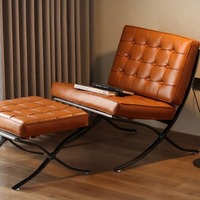 Fauteuil Barcelona : Fauteuil lounge individuel pour salon, design minimaliste en cuir ou en tissu, avec accoudoirs en métal