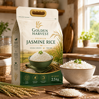 Sachet d'emballage pour riz personnalisé, imprimé, de qualité alimentaire, robuste, haute barrière, à fond plat, avec poignée et fermeture éclair