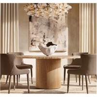 Meubles de salle à manger élégants et luxueux, table à manger ronde en marbre sur base en bois moderne haut de gamme, intérieur